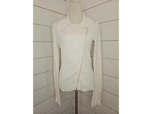 Cache medium cream ribbed full zip sweater with zippers at wrists